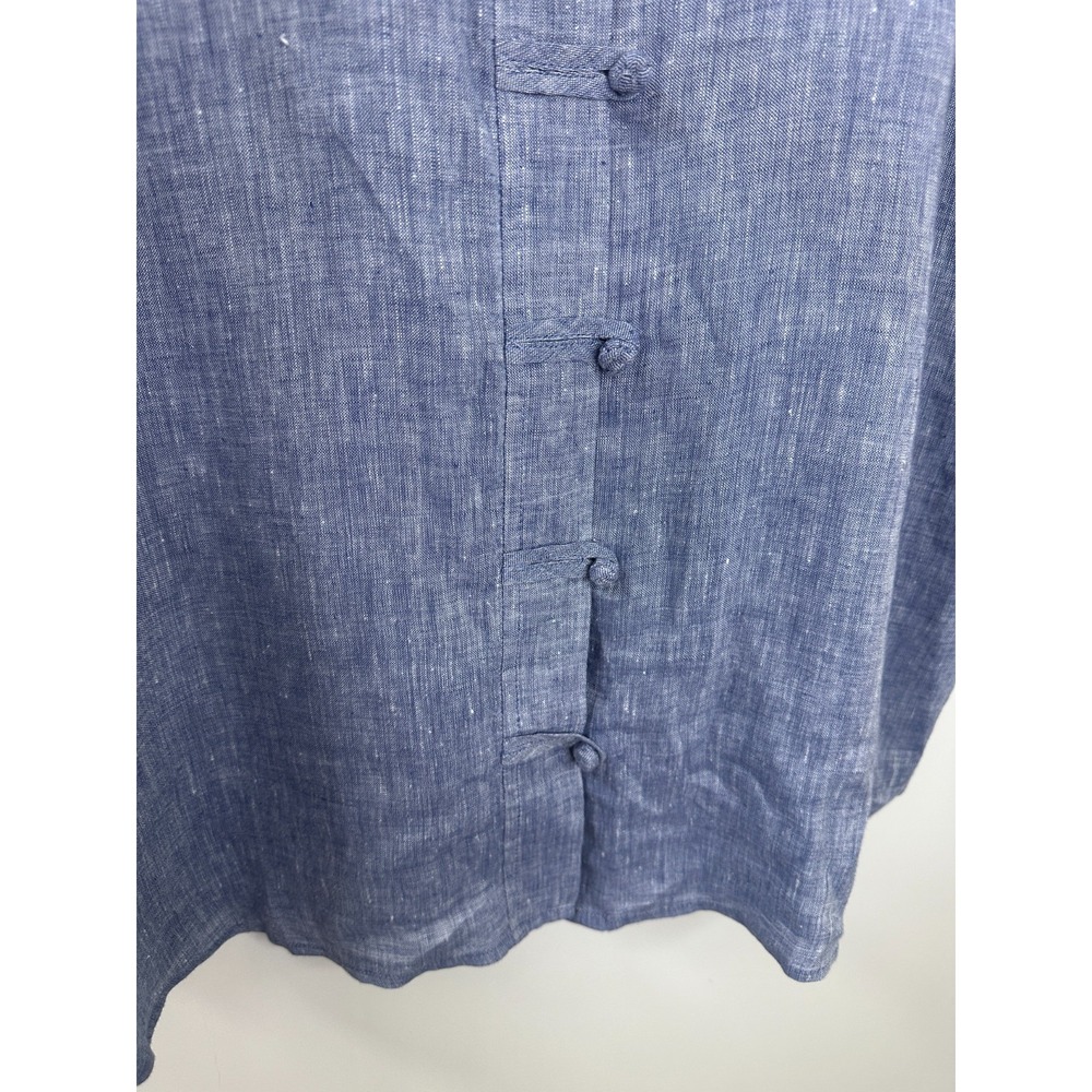 J. Jill Love Linen Blue Sleeveless Frog Closure Tunic Top M Medium Button Front - Picture 5 of 11
